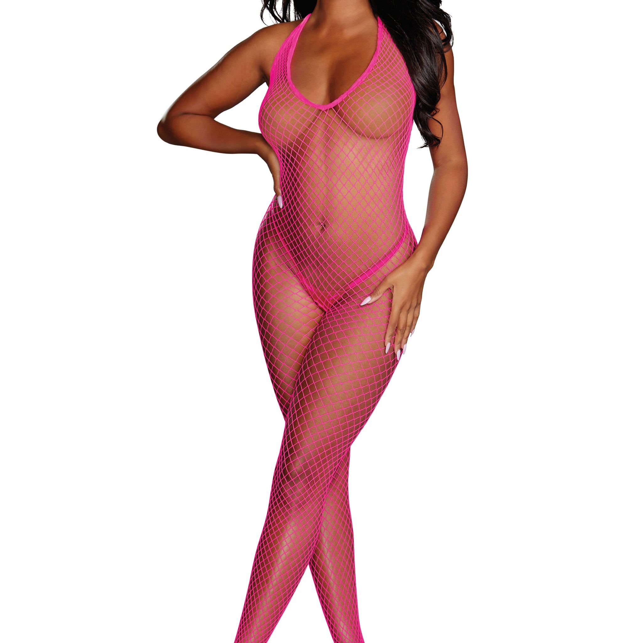 "Diamond Net Bodystocking - One Size - Neon Pink DG-0079NNPKOS"